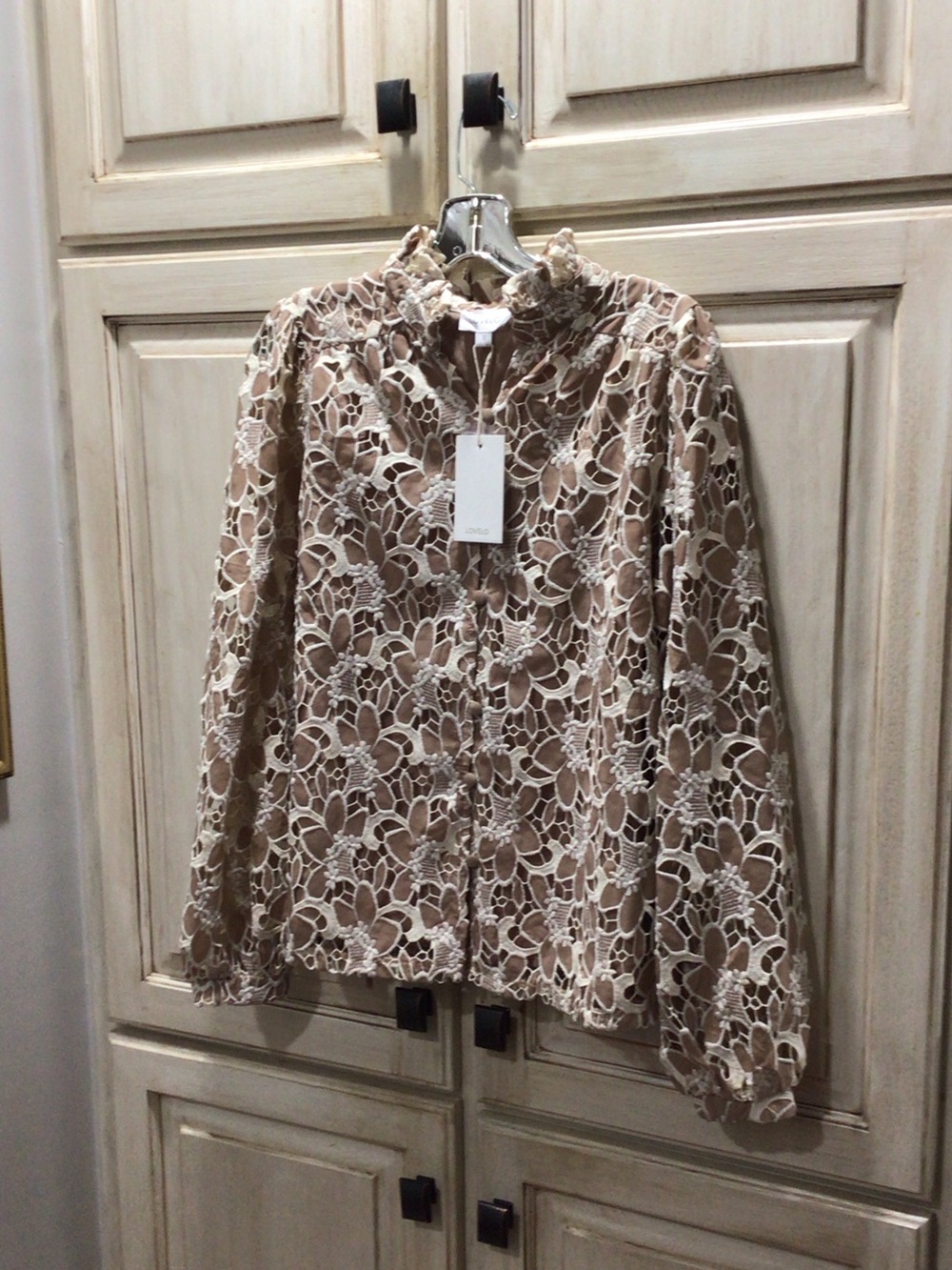 LoveLO Beige and Cream Lace Blouse